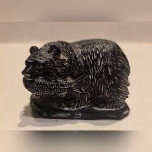 Vintage Vanstone Soapstone Figurine Black Bear With Salmon Canada